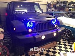 For Jeep Wrangler Bluetooth RGB Halo 90W LED 7 Headlights Fog Light Combo Kit