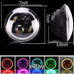 For Jeep Wrangler Bluetooth RGB Halo 90W LED 7 Headlights Fog Light Combo Kit