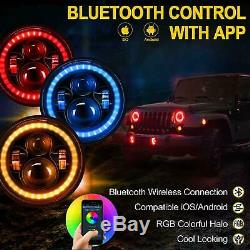 For Jeep Wrangler JK TJ LJ Halo RGB 7'' LED Headlights DRL Lights Combo Kit 2PCS