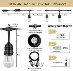 GANA Outdoor String Lights Patio Lights 96FT Music Flash RGBW Colourful IP65