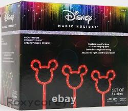 Gemmy Christmas Disney Magic Holiday 3 Mickey Mouse Light Bulb Pathway Stakes