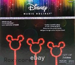 Gemmy Christmas Disney Magic Holiday 3 Mickey Mouse Light Bulb Pathway Stakes