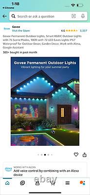 Govee 72 Lights Permanent Outdoor Lights Smart RGBIC Lights 100 ft. (H705C)