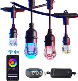 HVS Smart Outdoor String Lights, LED 36Ft-18 Bulbs Color Changing RGB White Cafe