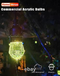 HVS Smart Outdoor String Lights, LED 48Ft-24 Bulbs Color Changing RGB White Cafe