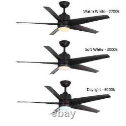 Hampton Bay Mena 54 in. Color Changing Integrated LED Matte Black Ceiling Fan