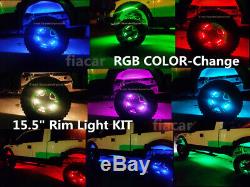 IP68 15.5 Bluetooth RGB Color-change LED Car Truck Wheel Rings Lights x4pcs Set