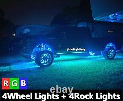 JHB 15.5 RGB Color Change LED Wheel Light + 4pcs RGB Rock Lights works together