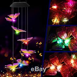 LED Butterfly Wind Chime Lights Solar Powered Color-Changing Outdoor Decor