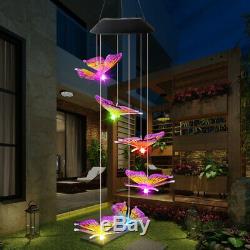 LED Butterfly Wind Chime Solar Powered Lights Color-Changing Yard Garden Decor
