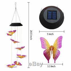 LED Butterfly Wind Chime Solar Powered Lights Color-Changing Yard Garden Decor