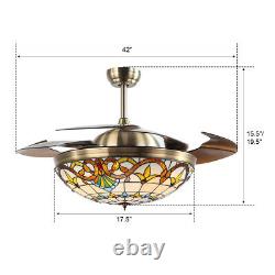 LED Ceiling Fan Light Chandelier Lamp Retractable Blade 3 color change light