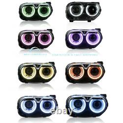 LED Headlights APP RGB Music Rhythm Color Changing For 15-20 Dodge Challenger