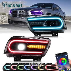 LED Headlights RGB Color Change Lamps For 2011-2014 Dodge Charger Dual Beam