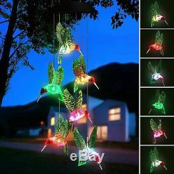 LED Hummingbird Wind Chime Solar Powered Lights Color-Changing Yard Garden Decor