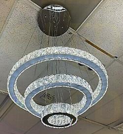 LED Modern Crystal Chandelier 3 rings Pendant Ceiling Lighting Fixture 64W