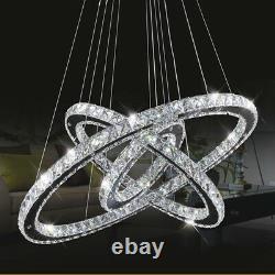 LED Modern Crystal Chandelier 3 rings Pendant Ceiling Lighting Fixture 64W
