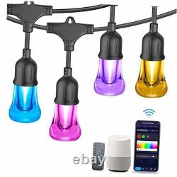 LED Smart Outdoor String Light Color Changing, 48FT 15 Acrylic Bulbs RGBW
