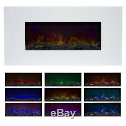 LED White Electric Color Changing Fireplace w Remote 36 Inches Tempered Glass