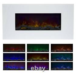 LED White Electric Color Changing Fireplace w Remote 36 Inches Tempered Glass