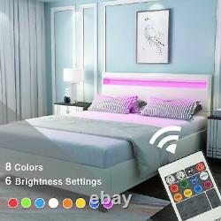Mecor Full Size LED Bed Frame with 8 Color Changing LED Lights Headboard, White