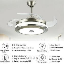 Modern 42 Invisible Ceiling Fan Lamp Bluetooth Speaker Led Chandelier Remote