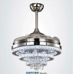 Modern Crystal LED 3-Color Change Chandelier 42 Invisible Ceiling Fan withRemote