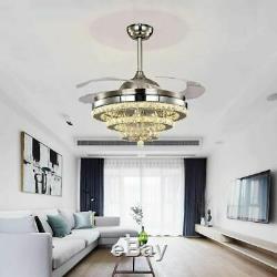 Modern Crystal LED 3-Color Change Chandelier 42 Invisible Ceiling Fan withRemote