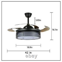 Modern Remote 42Invisible Ceiling Fan Light LED 3-Color Change Chandelier Black