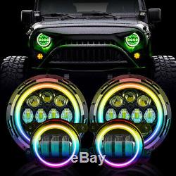 Muti-Color 7 RGB LED Halo Headlights Fog Light Combo Kit for Jeep Wrangler JK