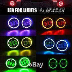 Muti-Color Bluetooth DOT Halo LED RGB Headlights Fog lights For Jeep Wrangler JK