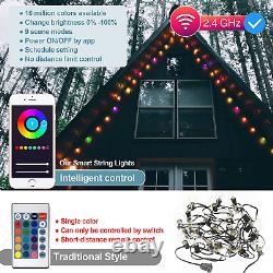 Outdoor String Lights 49 FT Smart RGB Patio Lights 15 LED Bulbs App Control