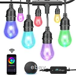Outdoor String Lights 49 FT Smart RGB Patio Lights 15 LED Bulbs App Control