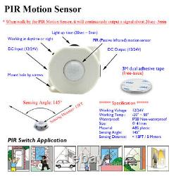 PIR Motion Sensor 10FT 50FT 100FT 150FT Waterproof RGB LED Strip Light 12V PSU