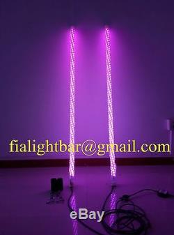 Pair 3ft Spiral Brightest RGB LED Whip Lights Bluetooth Quick Connect Off Road