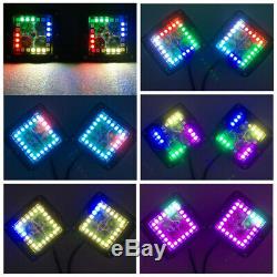 Pair 48W Led Work Light 3x3 Cube Pods RGB Angel Eyes Halo Color Change Chasing