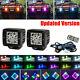 Pair 48W Led Work Light Bar 3X3 Spot Pods RGB Halo Color Changing Chasing Kits
