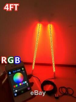 Pair 4feet RGB Color Change Spiral Wrapped Twisted LED Whips Lights (Bluetooth)
