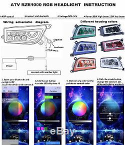 Pair Color Changing CREE RGB LED Headlights For POLARIS RZR XP 900 1000 ATV UTV