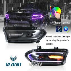 Pair LED Projector Headlights RGB Color Change Lamps For 2015-2020 Dodge Charger