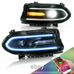 Pair LED Projector Headlights RGB Color Change Lamps For 2015-2020 Dodge Charger