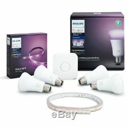 Philips Hue White and Color Ambiance A19 60W Smart Bulb Starter Kit(4 A19 Bulbs)