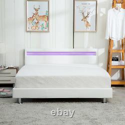 Platform Bed Queen Size Bedroom Bed Frames Headboard LED Light Steel Legs