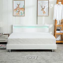 Platform Bed Queen Size Bedroom Bed Frames Headboard LED Light Steel Legs
