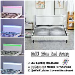 Queen Size Bed Frame Bedroom Platform With 4 Color Changing LED Light Headboard