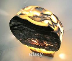 Rare 13 Black Accent Onyx Stone Moon Shape Table Lamp Collectible One of a Kind