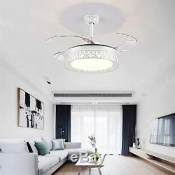 Retractable 42 LED Ceiling Fan Light Blades 3Color Change Chandelier Lamp