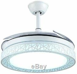 Retractable 42 LED Ceiling Fan Light Blades 3Color Change Chandelier Lamp