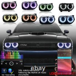 Set LED Headlights RGB Music rhythm Color Change For 2015-2020 Dodge Challenger