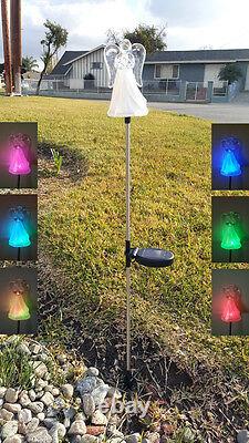 Set of 2 Garden Acrylic Angel With Frosted Skirt Solar Light Color Change